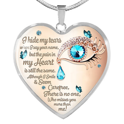 Blue Tearful Eyes Heart Pendant Epoxy Necklace For Women Men Memorial Jewelry