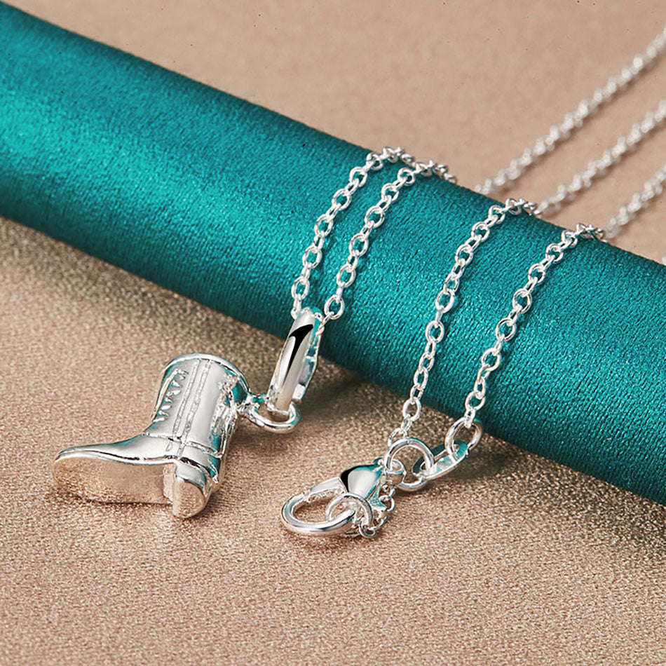 Silver Boots Pendant Necklace Jewelry
