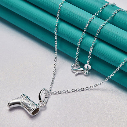 Silver Boots Pendant Necklace Jewelry