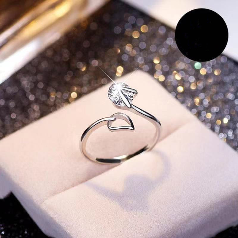 Korean Style Hollow Heart-shaped Diamond Love Ring Women