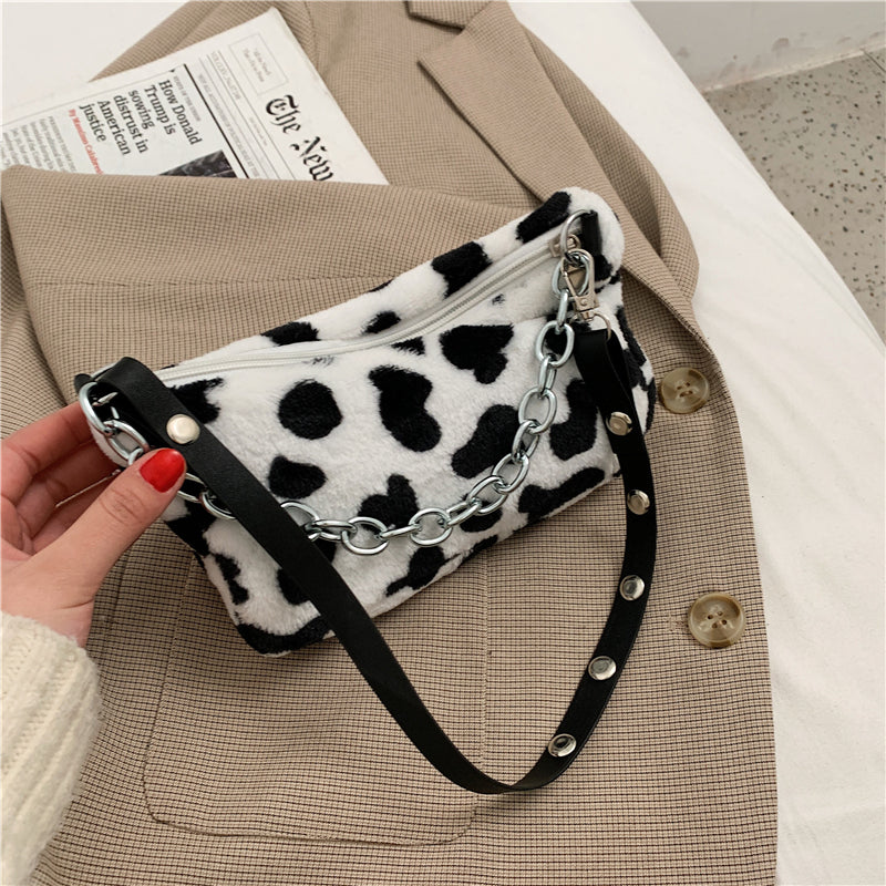 Leopard Pattern Plush Bag Personality Diagonal Women Bag Chain Bag Bag Shoulder