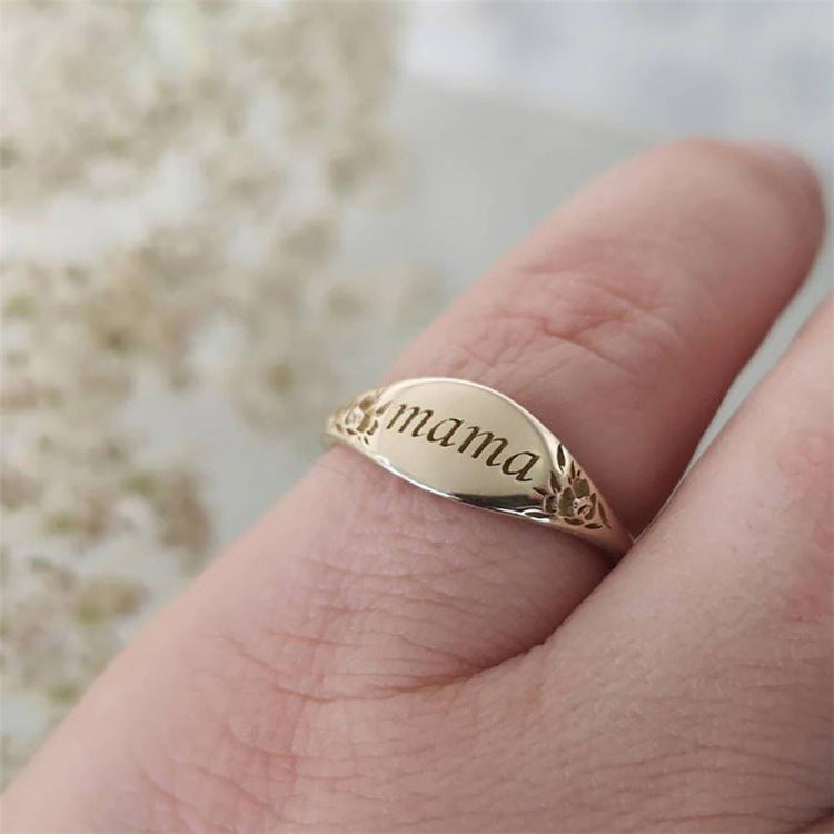 Simple Hollow Flower Mama Family Ring