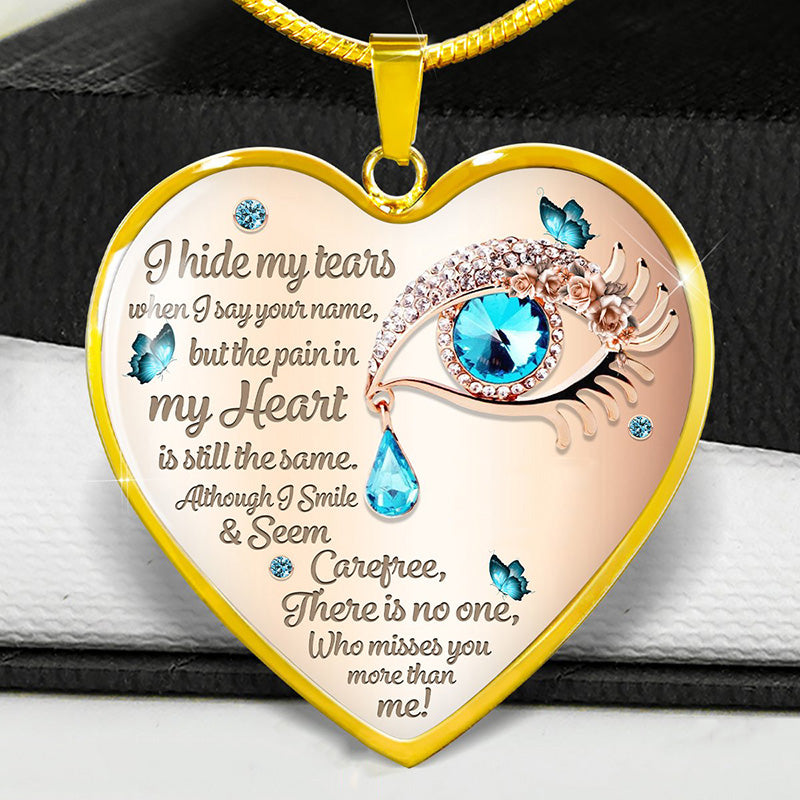 Blue Tearful Eyes Heart Pendant Epoxy Necklace For Women Men Memorial Jewelry